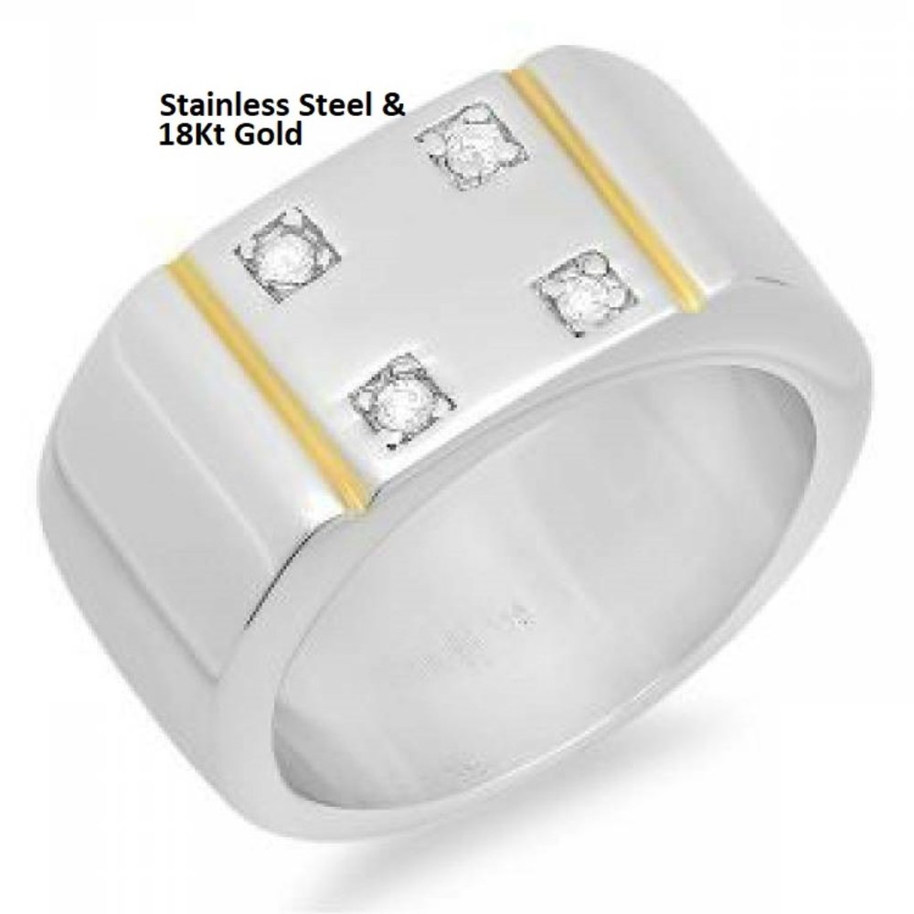 Ring two tone stainless steel thick band 18kt gold accent size 10 12 NWT
